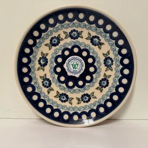 POLISH POTTERY NEW SALAD PLATE BLUE WHITE DINING DINNER HOME BOLESLAWIEC NWT